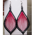 Alloy Frame Silk Thread Leaf Shape Handcraft Dangle Earrings